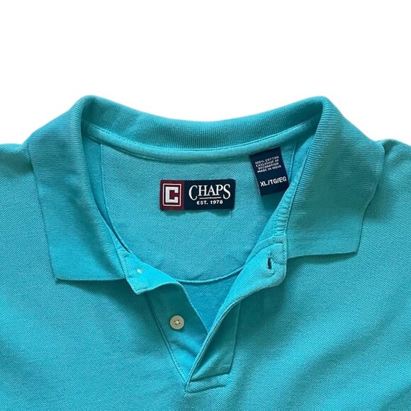 Chaps Polo Shirt Men's XL Bright Blue 100% Cotton Logo Crest - Picture 3 of 6